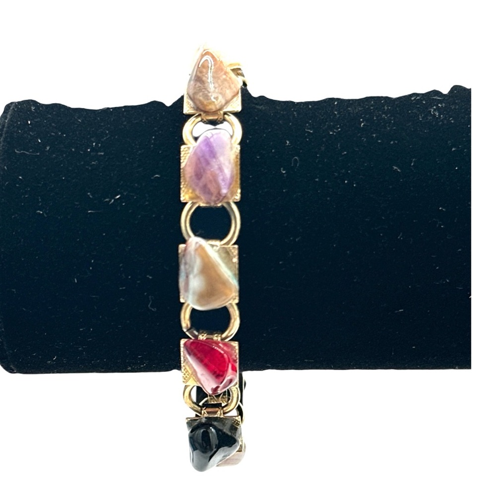 Vintage Polished Multi-Stone Gold‎ Bracelet - Picture 2 of 5